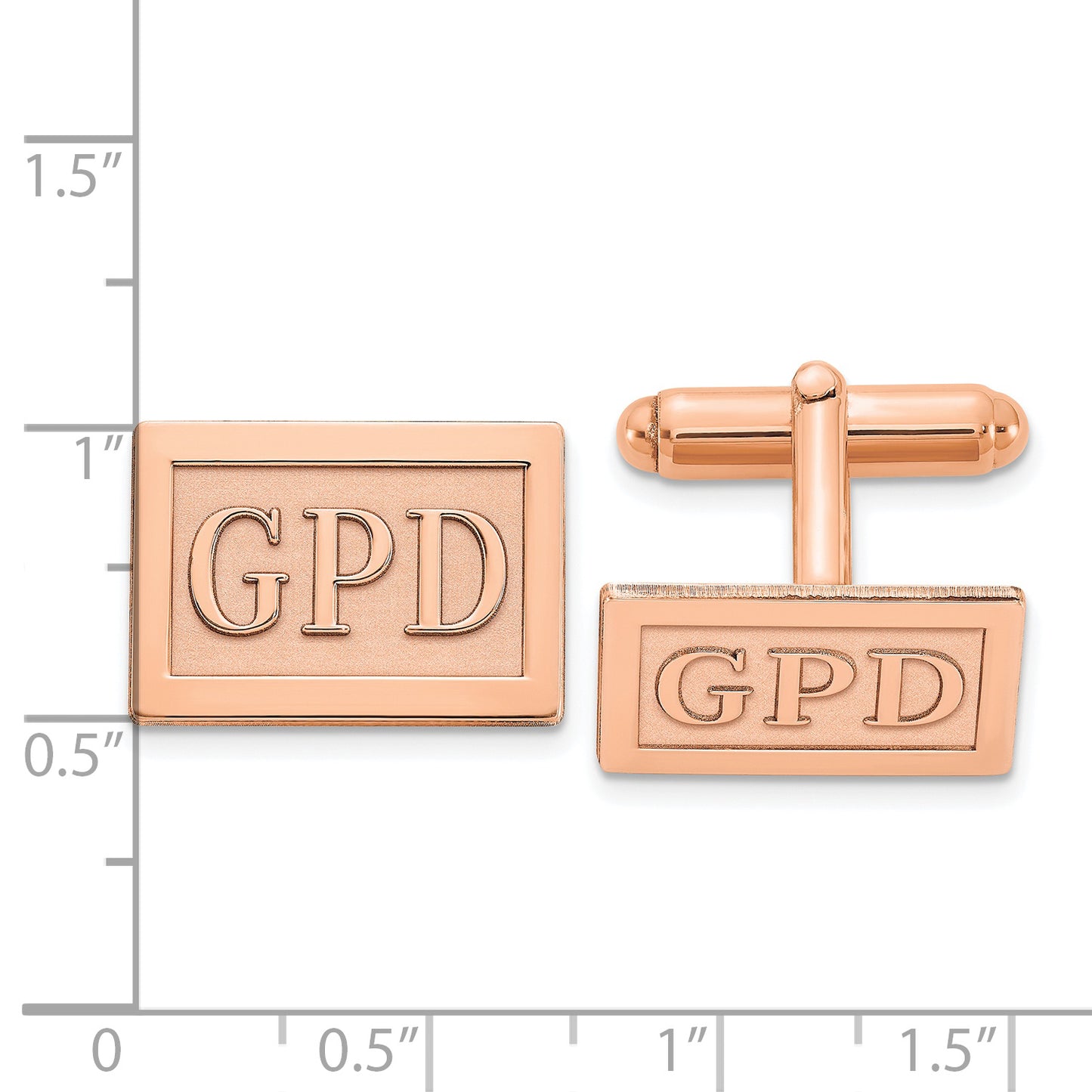 Sterling Silver Rose Gold plated Rectangle Raised Letters Monogram Cuff Links