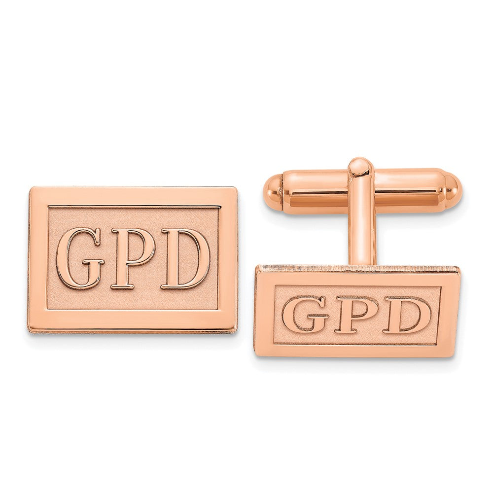 Sterling Silver Rose Gold plated Rectangle Raised Letters Monogram Cuff Links