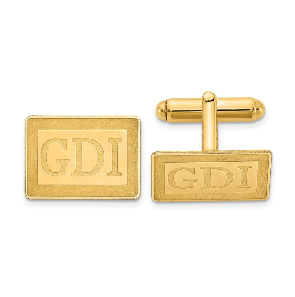 14k Yellow Or White Gold Recessed Letter Rectangle Monogram Cuff Link – Elegant Jewelry Gift for Birthday, Anniversary, Engagement, Wedding