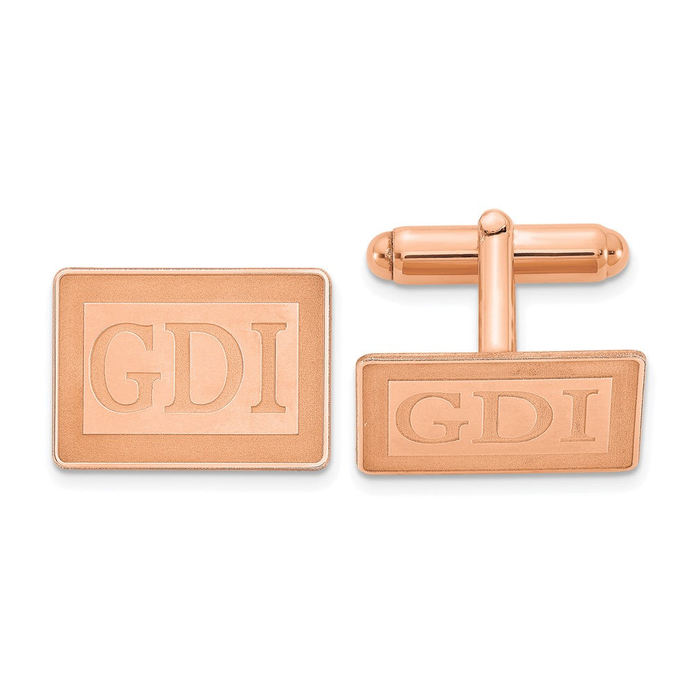 Sterling Silver Rose Gold plated Rectangle Recessed Letters Monogram Cuff Links