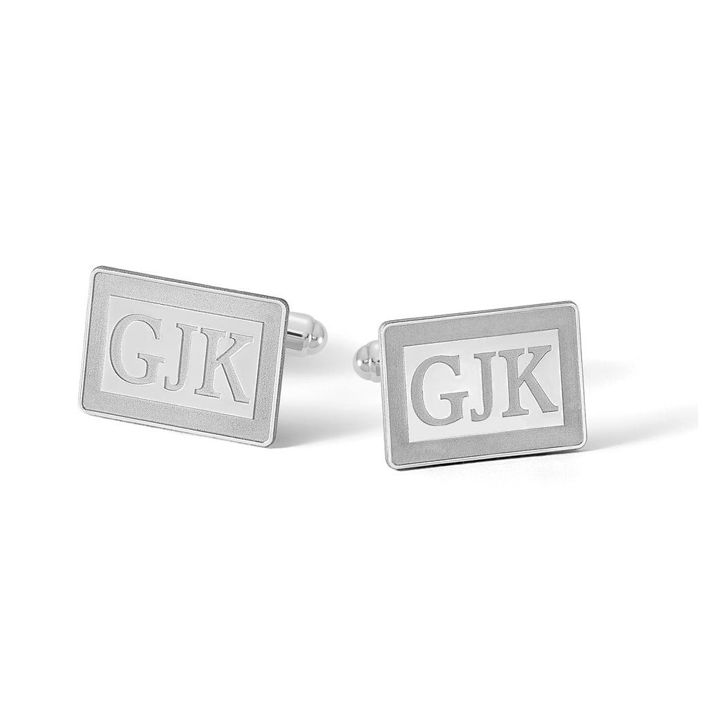 14k Yellow Or White Gold Recessed Letter Rectangle Monogram Cuff Link – Elegant Jewelry Gift for Birthday, Anniversary, Engagement, Wedding