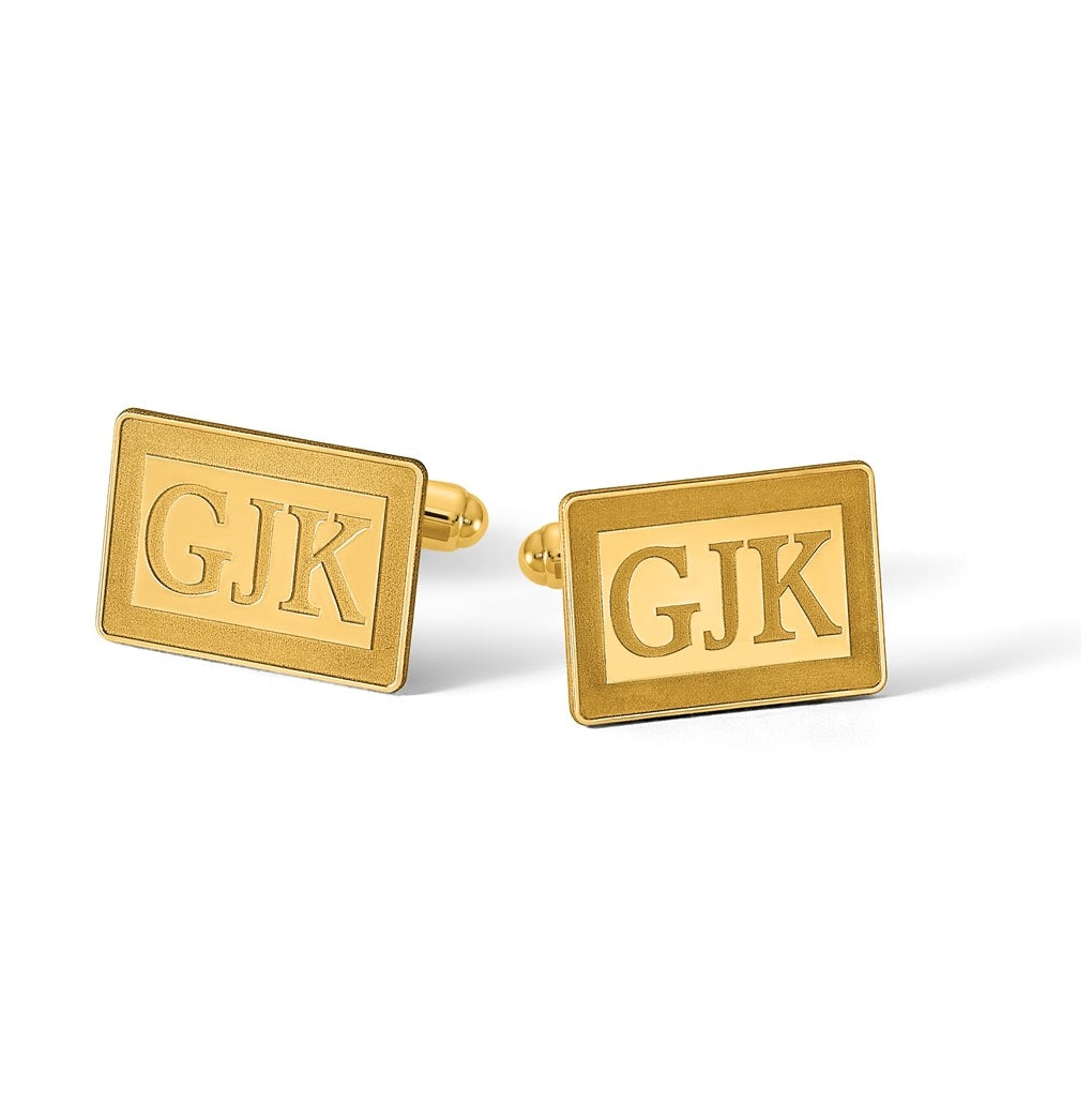 14k Yellow Or White Gold Recessed Letter Rectangle Monogram Cuff Link – Elegant Jewelry Gift for Birthday, Anniversary, Engagement, Wedding