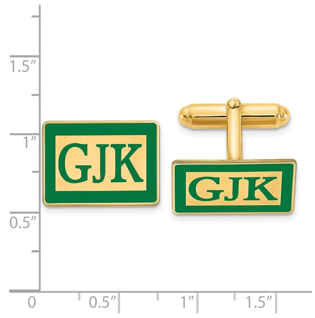 14k Yellow Or White Gold Epoxy Boarder and Letter Monogram Cuff Link – Elegant Jewelry Gift for Birthday, Anniversary, Engagement, Wedding