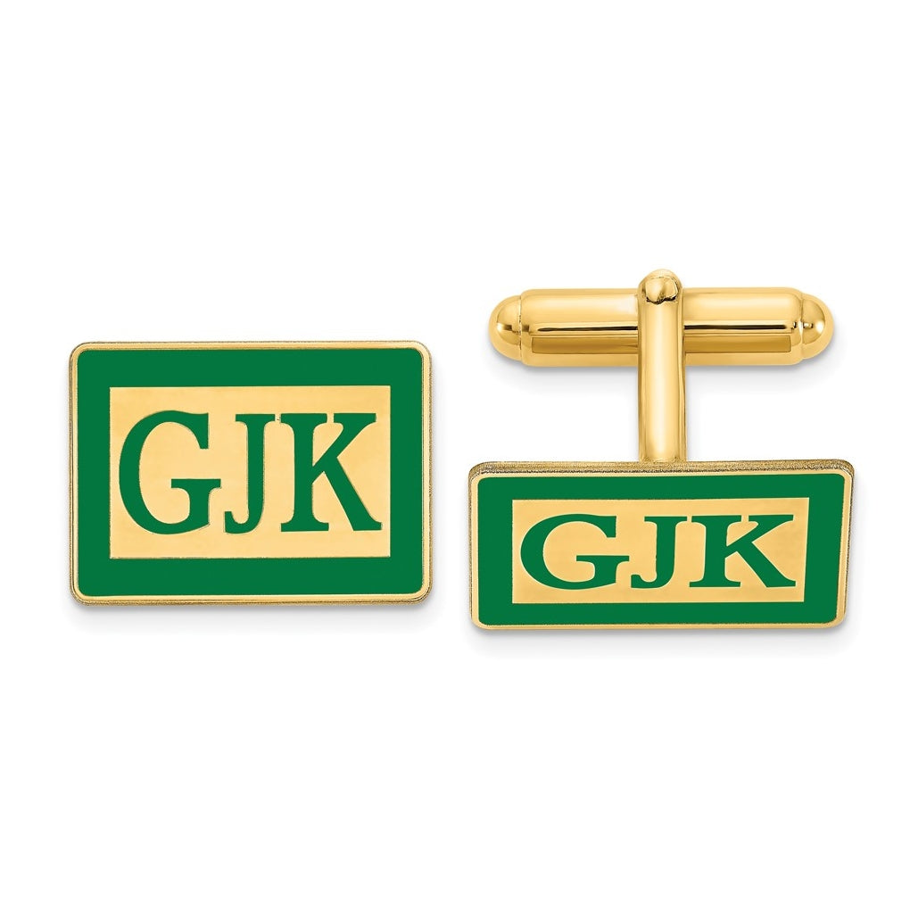 14k Yellow Or White Gold Epoxy Boarder and Letter Monogram Cuff Link – Elegant Jewelry Gift for Birthday, Anniversary, Engagement, Wedding