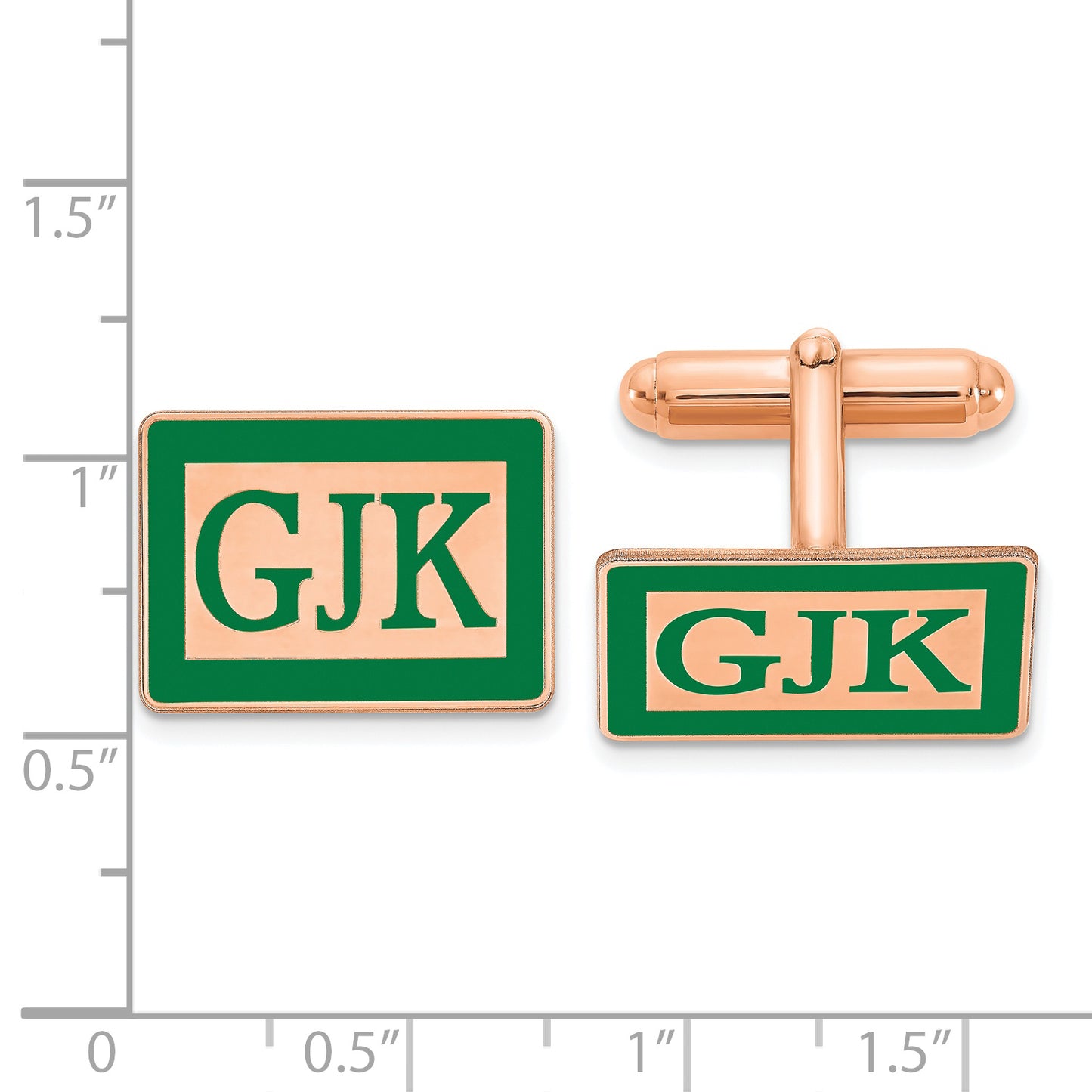Sterling Silver Rose Gold plated Rectangle Enameled Letters Monogram Cuff Links