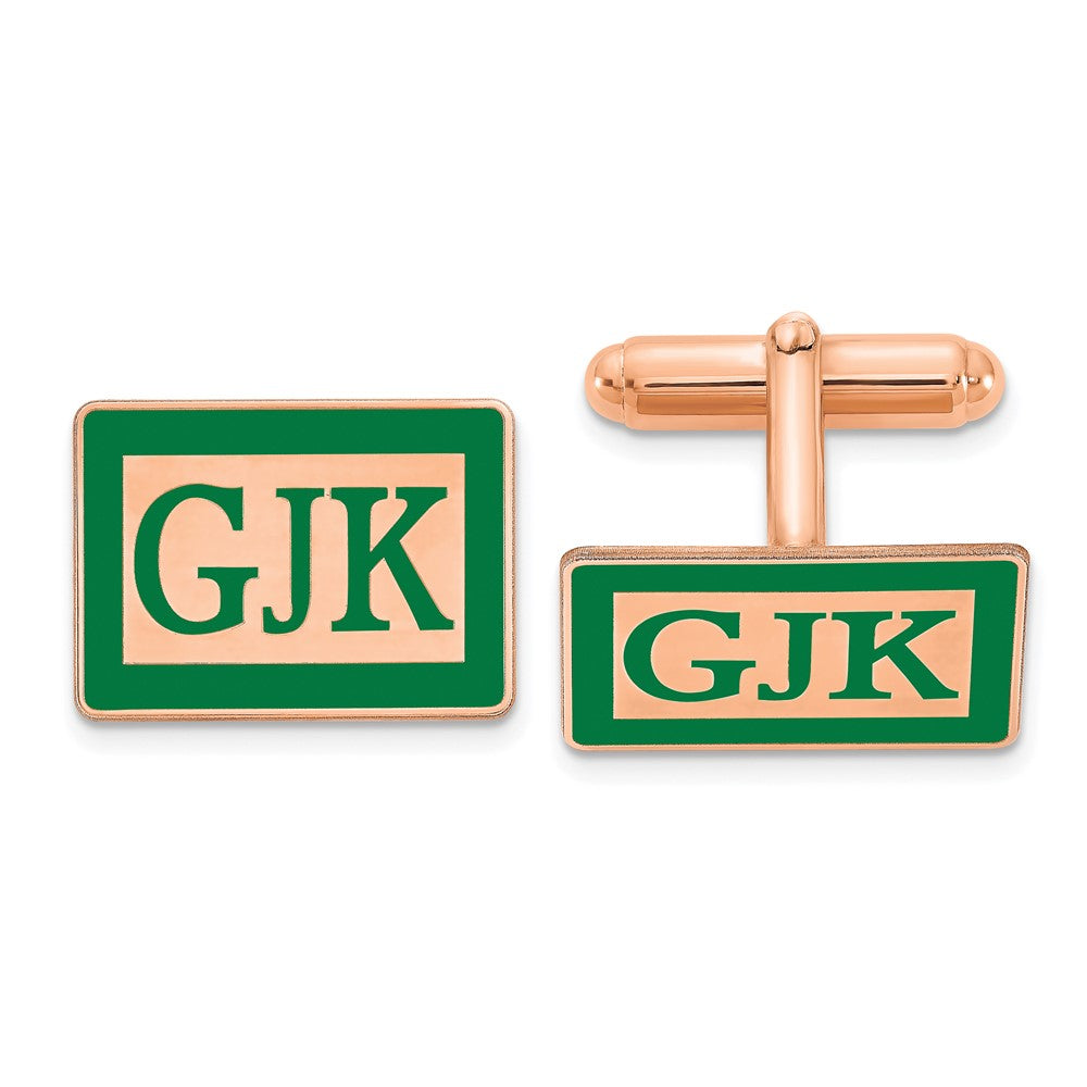Sterling Silver Rose Gold plated Rectangle Enameled Letters Monogram Cuff Links