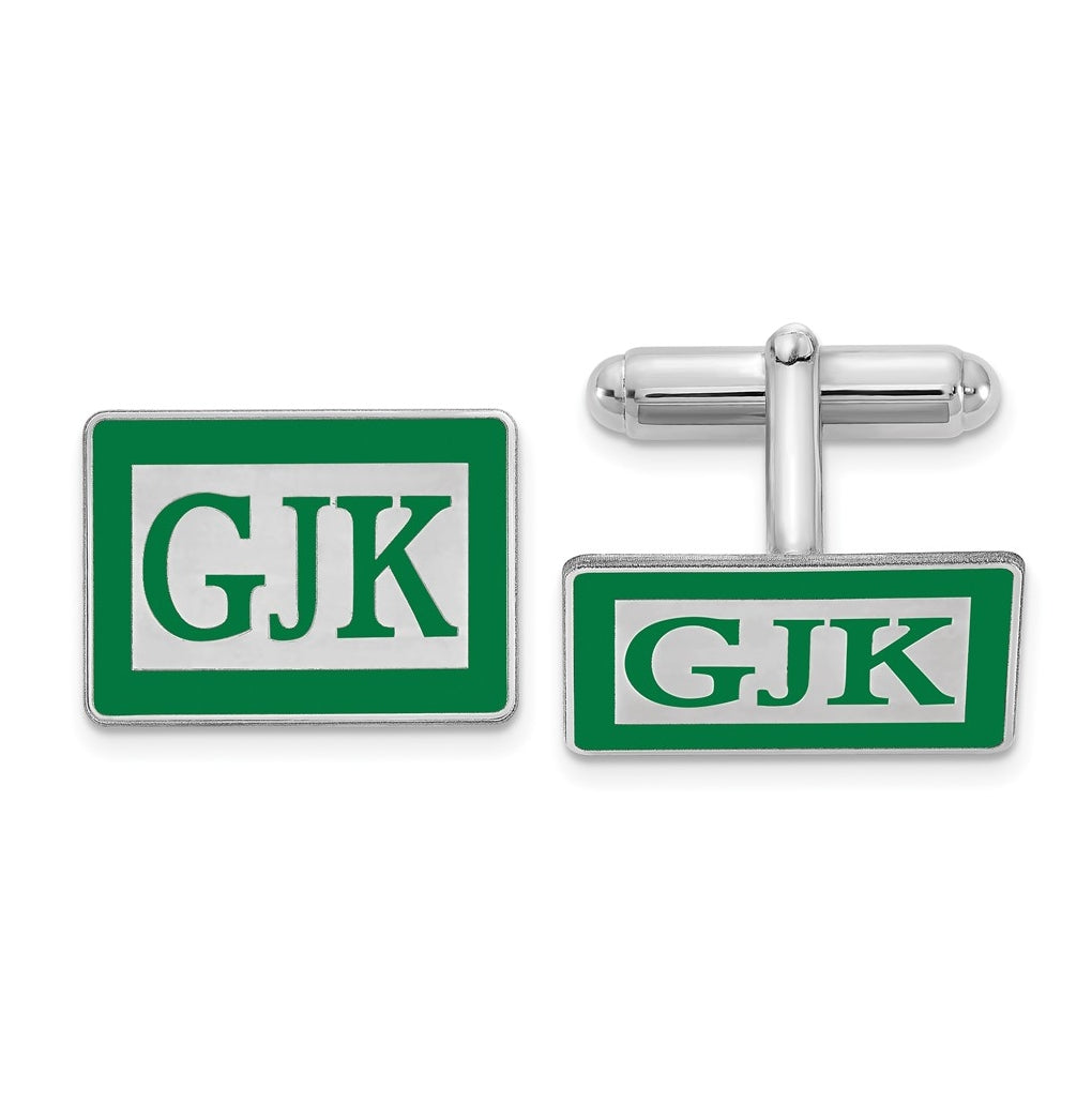 14k Yellow Or White Gold Epoxy Boarder and Letter Monogram Cuff Link – Elegant Jewelry Gift for Birthday, Anniversary, Engagement, Wedding