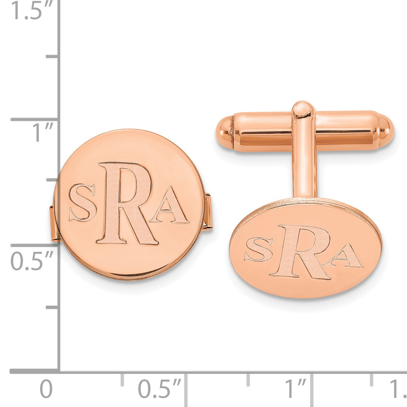 Sterling Silver Rose Gold plated Circle Recessed Letters Monogram Cuff Links