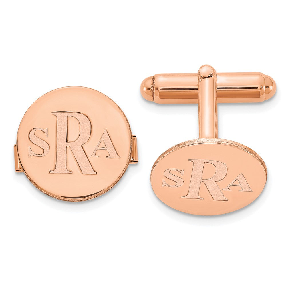 Sterling Silver Rose Gold plated Circle Recessed Letters Monogram Cuff Links