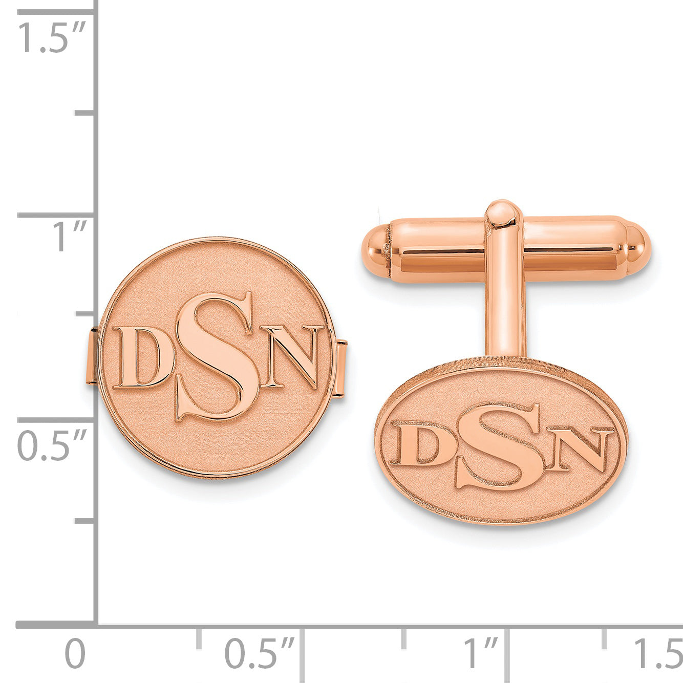 Sterling Silver Rose Gold plated Circle Raised Letters Monogram Cuff Links