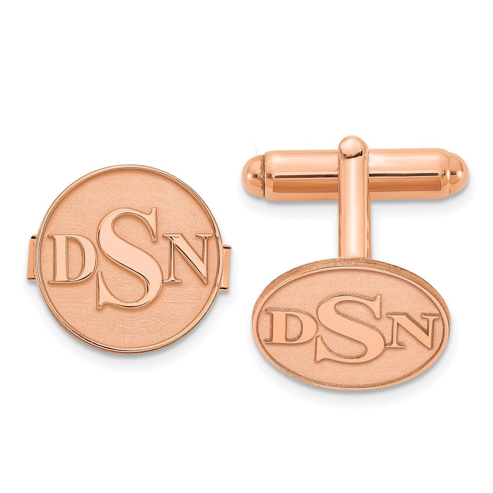 Sterling Silver Rose Gold plated Circle Raised Letters Monogram Cuff Links
