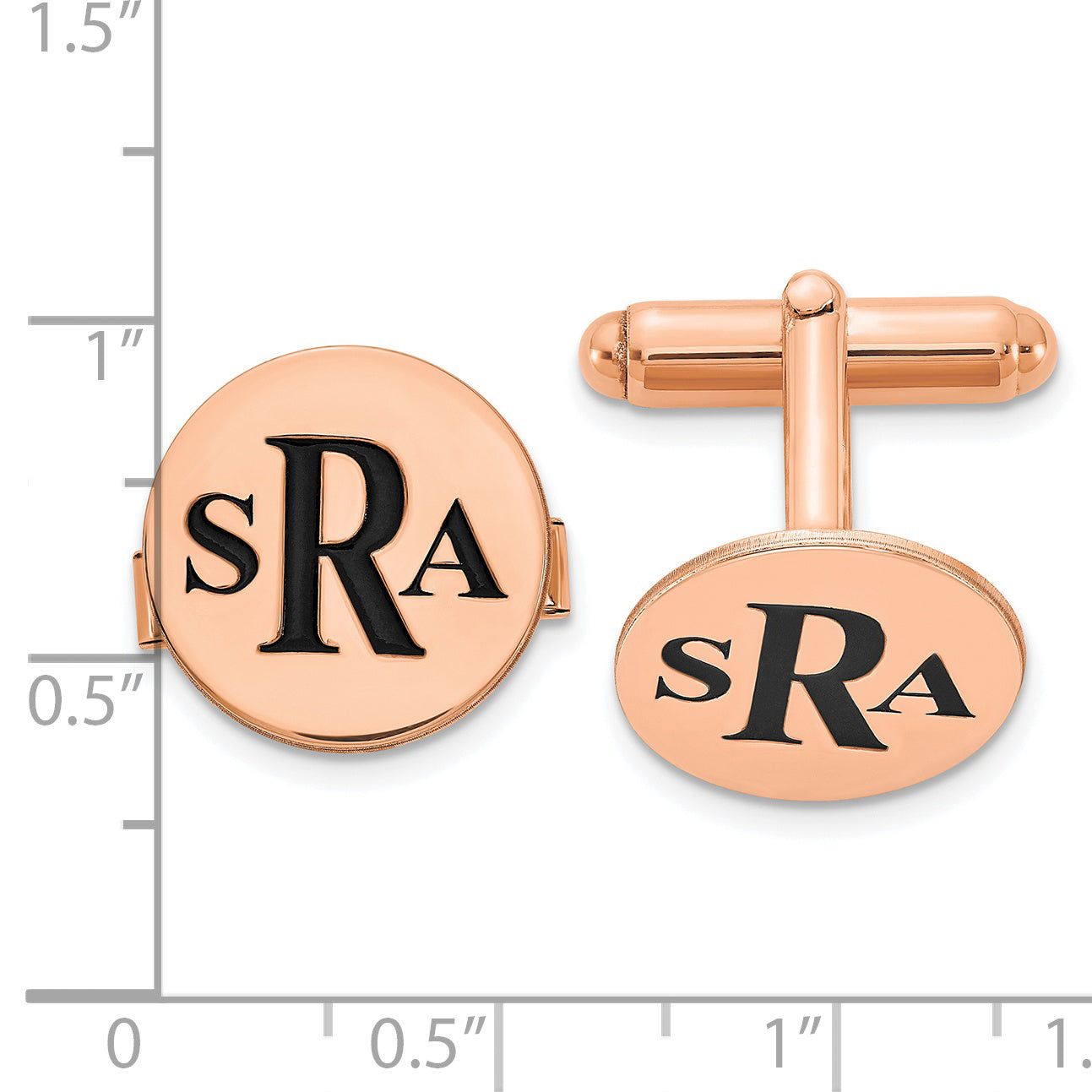 Sterling Silver Rose Gold plated Circle Enameled Letters Monogram Cuff Links