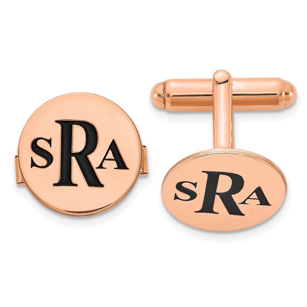 Sterling Silver Rose Gold plated Circle Enameled Letters Monogram Cuff Links