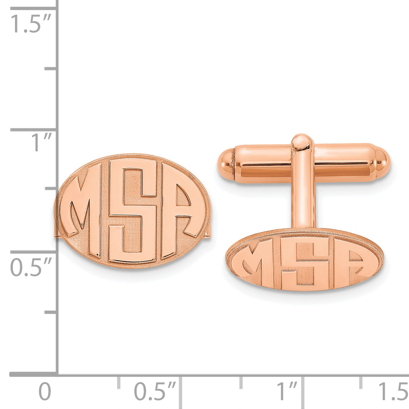 Sterling Silver Rose Gold plated Oval Raised Letters Monogram Cuff Links