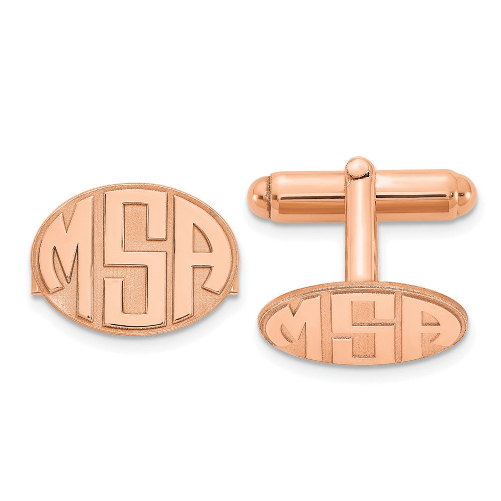 Sterling Silver Rose Gold plated Oval Raised Letters Monogram Cuff Links