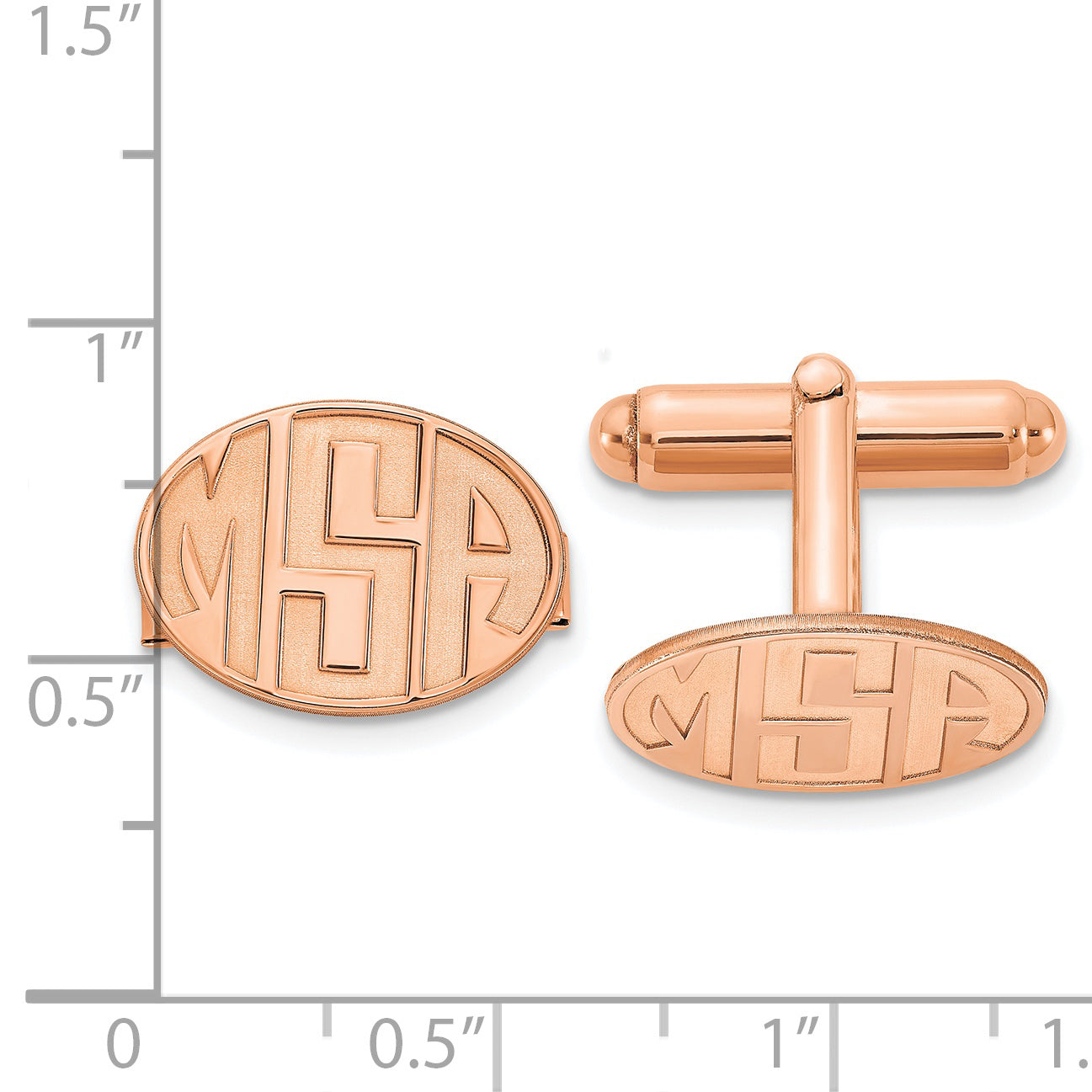 Sterling Silver Rose Gold plated Oval Recessed Letters Monogram Cuff Links