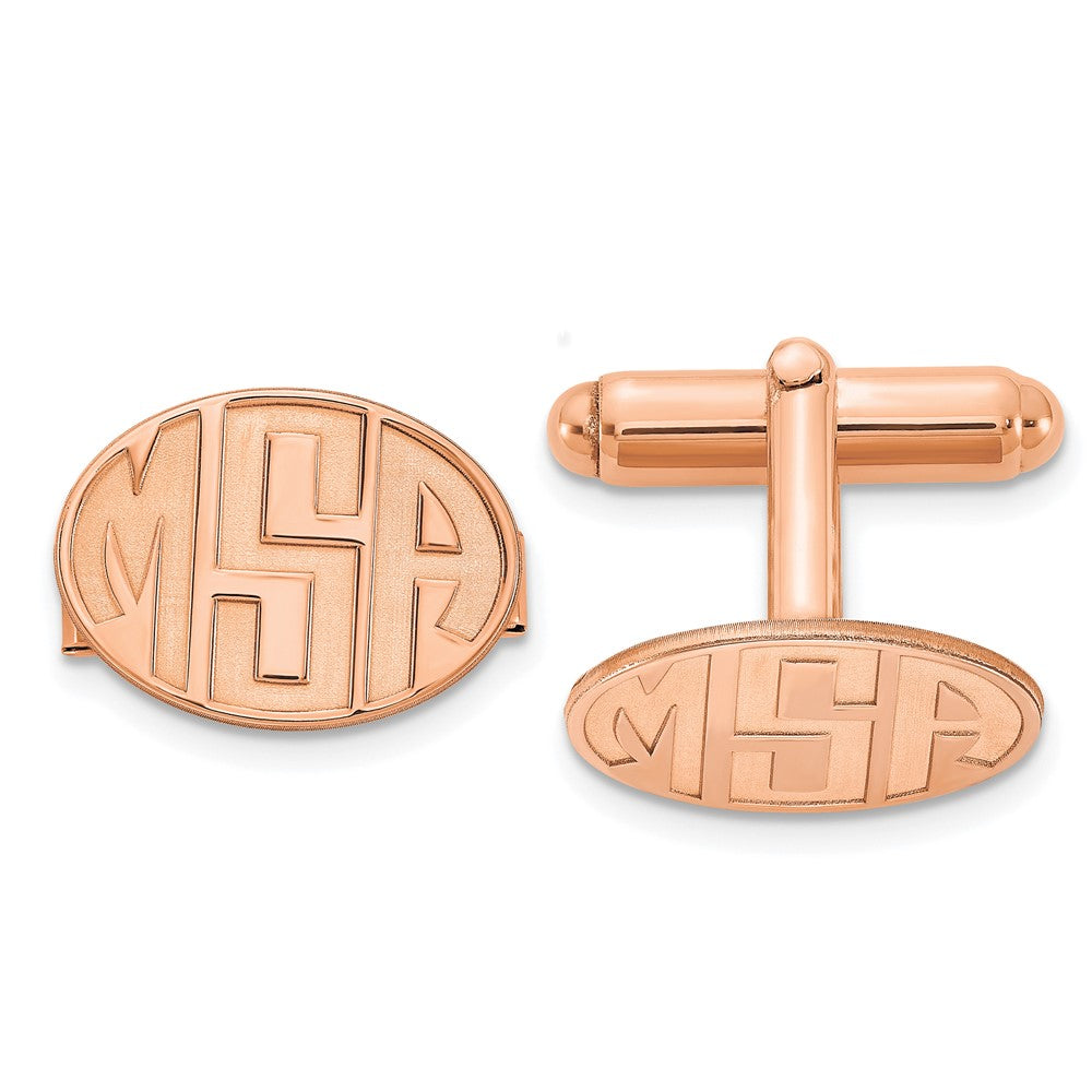 Sterling Silver Rose Gold plated Oval Recessed Letters Monogram Cuff Links