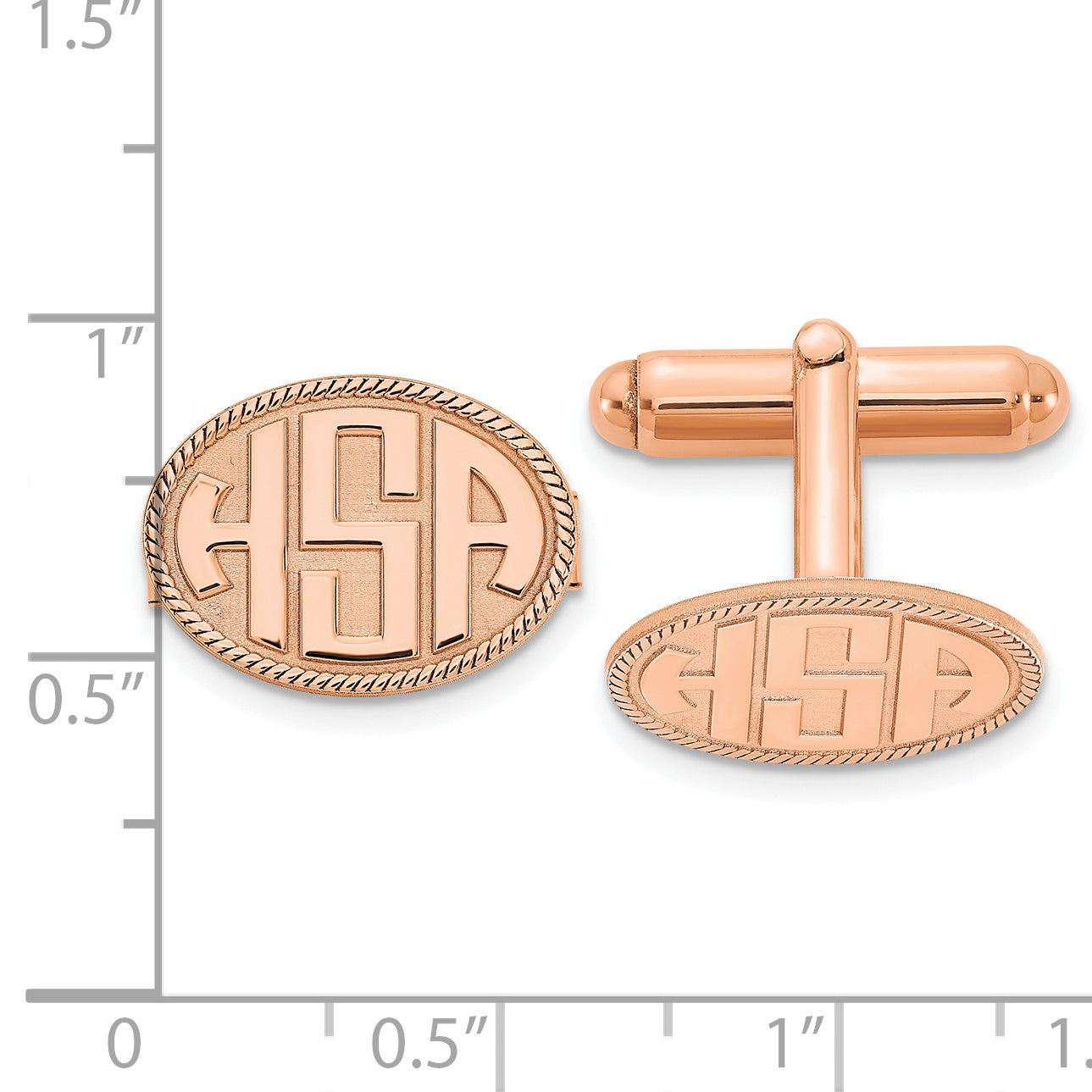 Sterling Silver Rose Gold plated Oval with Boarder Raised Letters Monogram Cuff Links