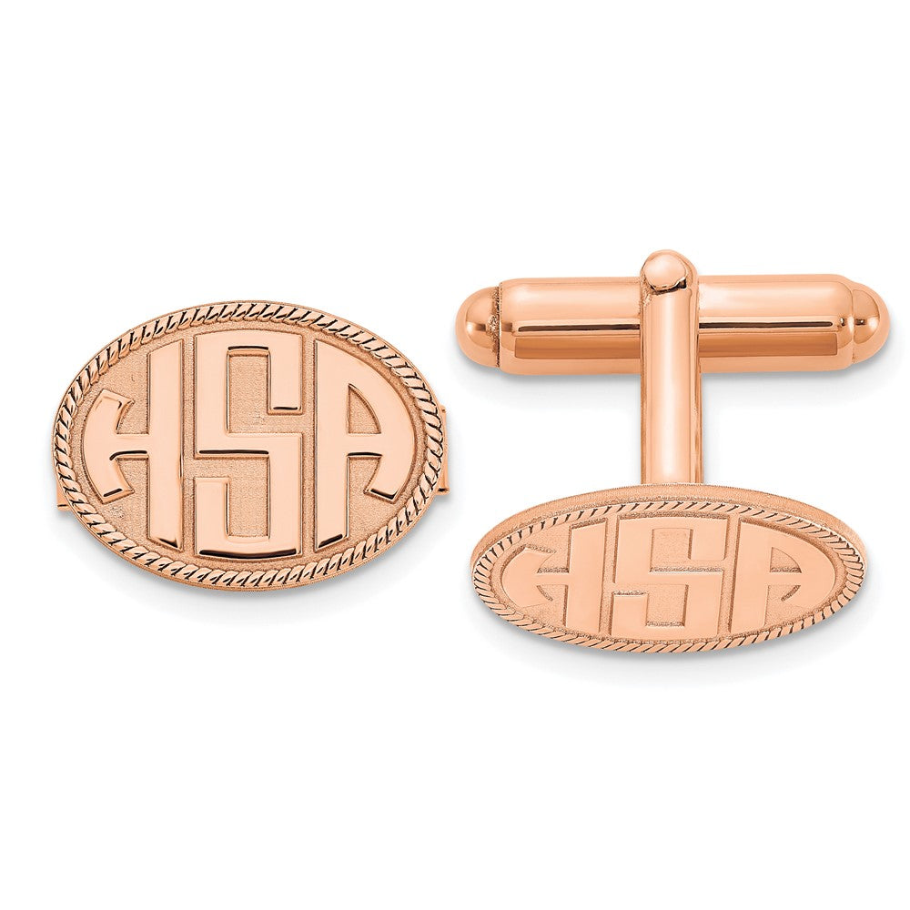 Sterling Silver Rose Gold plated Oval with Boarder Raised Letters Monogram Cuff Links