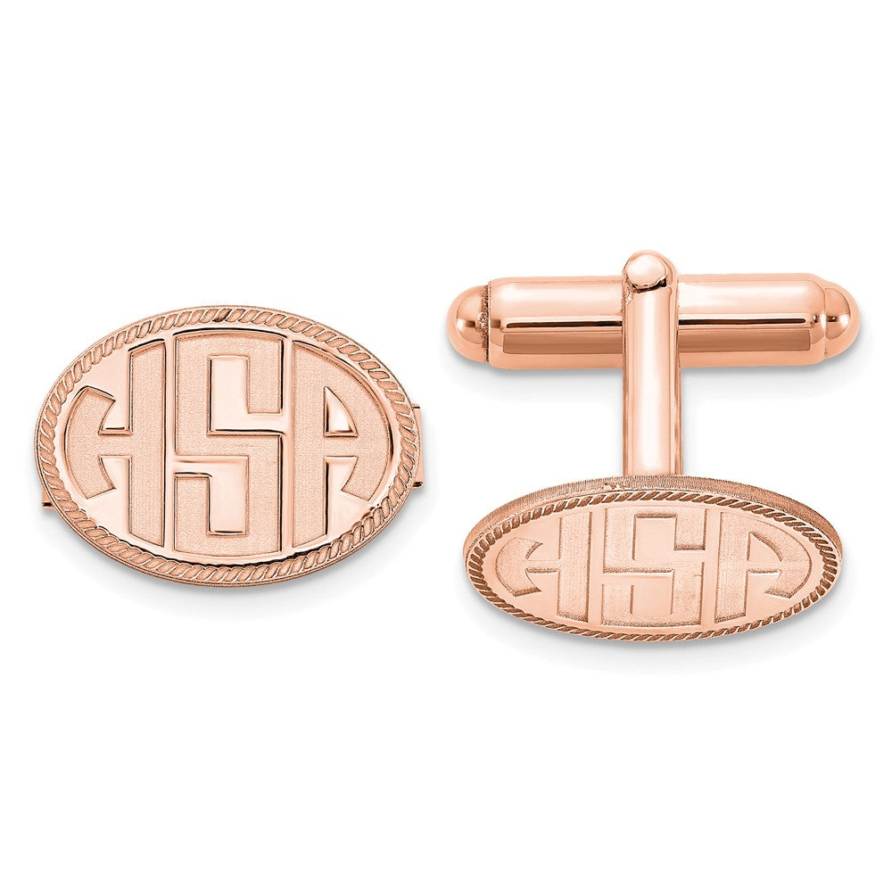 Sterling Silver Rose Gold plated Oval with Boarder Recessed Letters Monogram Cuff Links