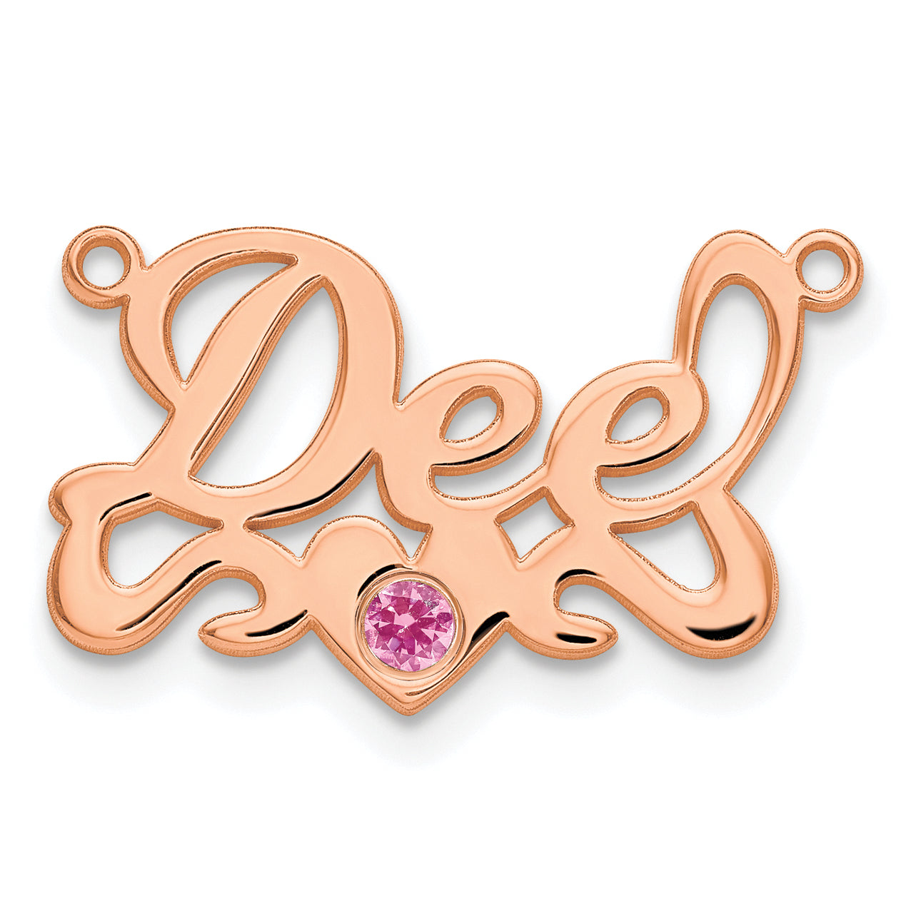 Sterling Silver Rose Gold plated Polished Birthstone with Heart Name Plate