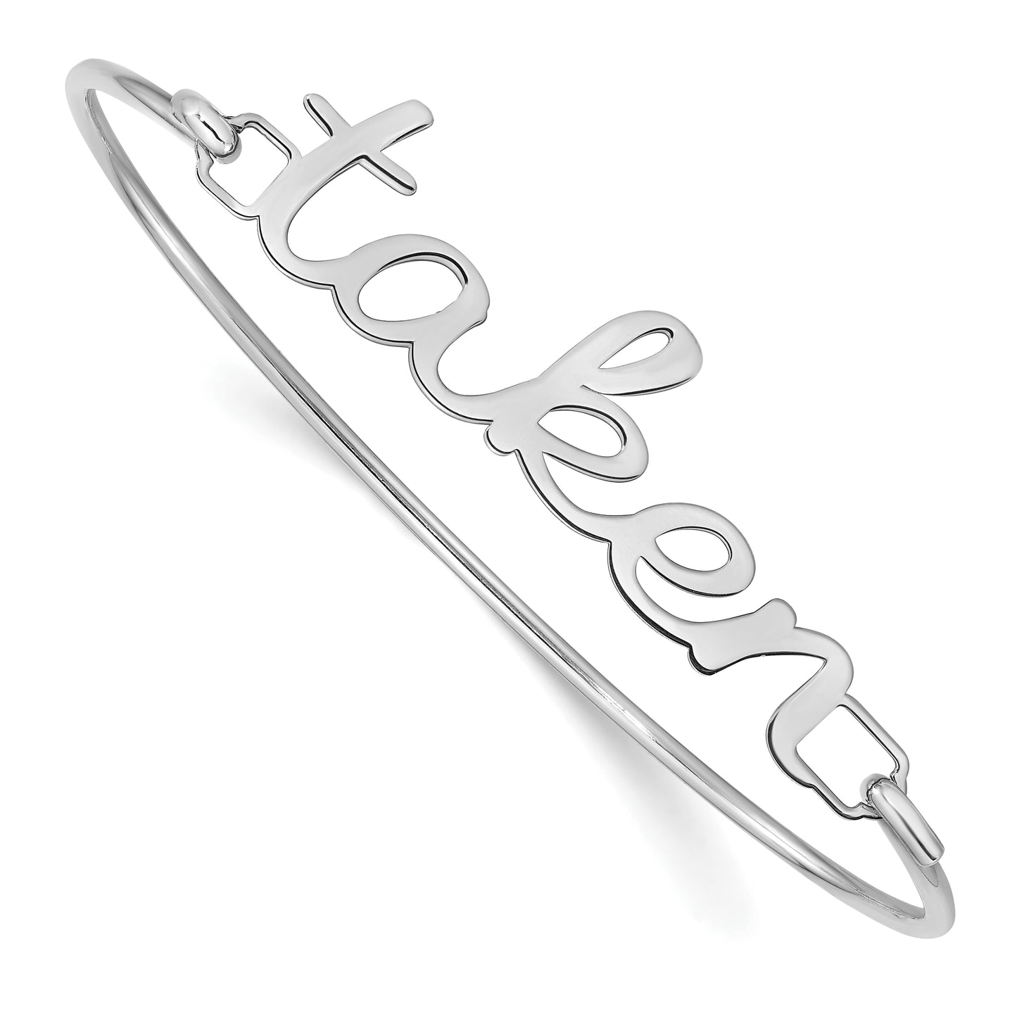 10K White Gold Polished Name Plate on Sterling Silver Bangle