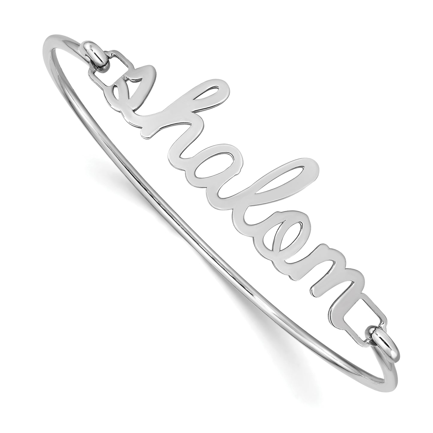 10K White Gold Polished Name Plate on Sterling Silver Bangle