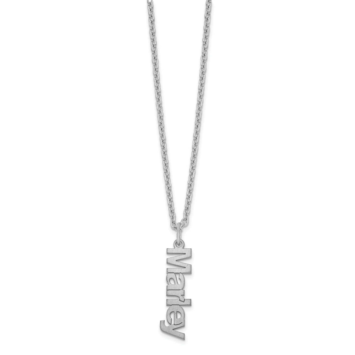 Sterling Silver Rhodium plated Brushed 1 Name Charm Necklace