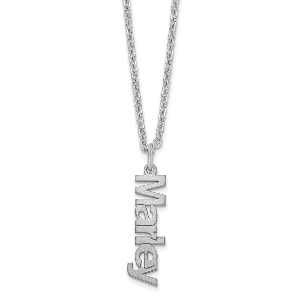 Sterling Silver Rhodium plated Brushed 1 Name Charm Necklace