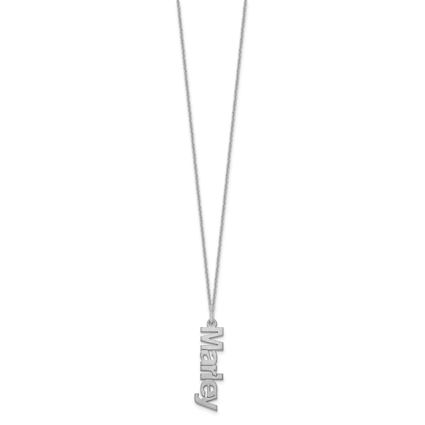 14K White Gold Brushed 1 Name Charm Necklace