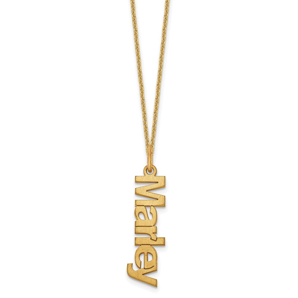 14K Yellow Gold Brushed 1 Name Charm Necklace