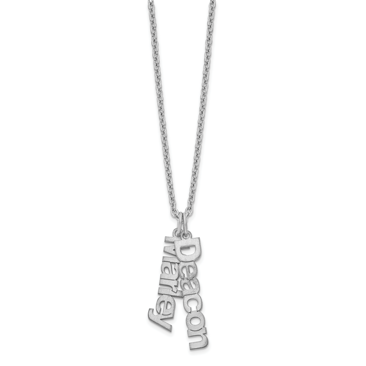 Sterling Silver Rhodium plated Brushed 2 Name Charm Necklace