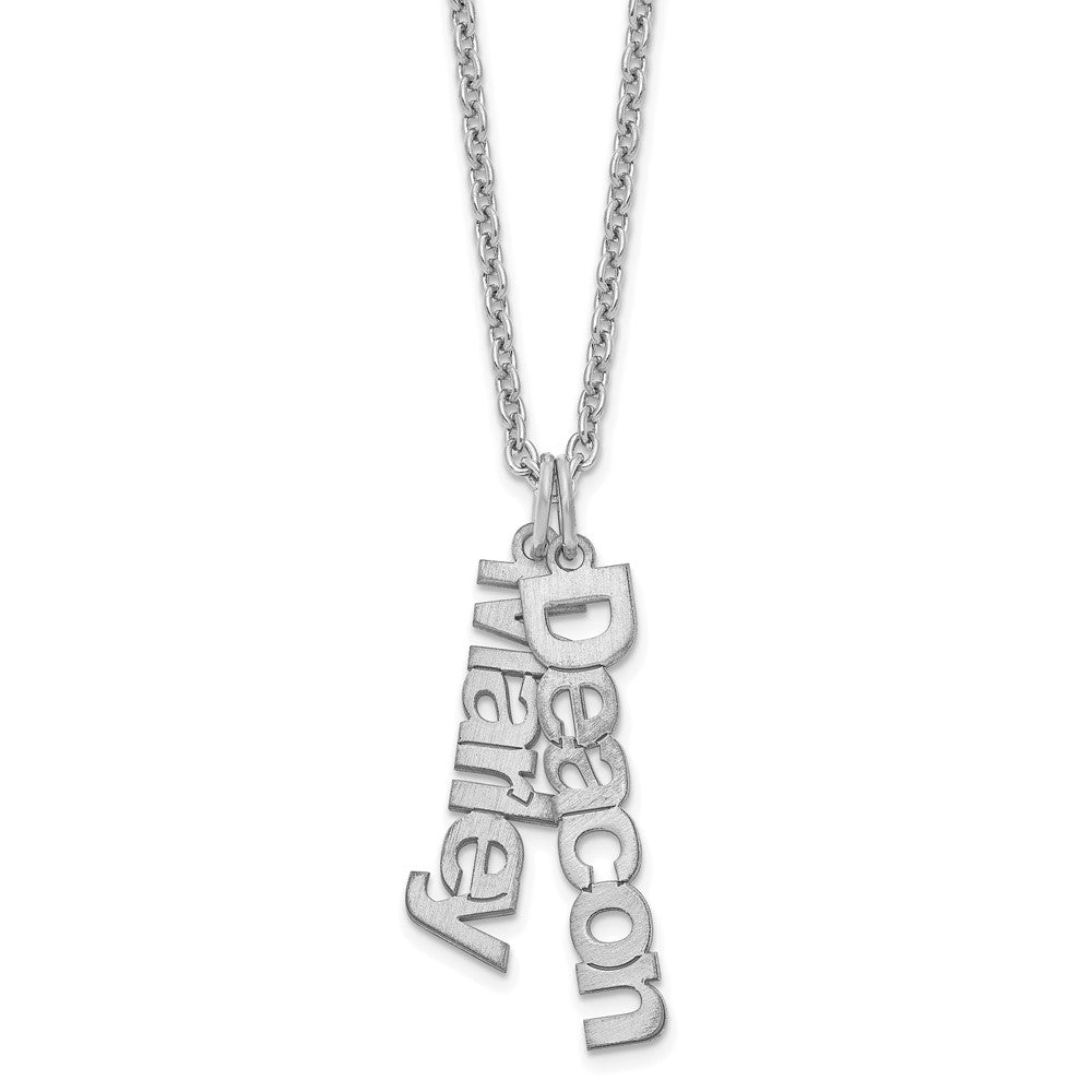 Sterling Silver Rhodium plated Brushed 2 Name Charm Necklace