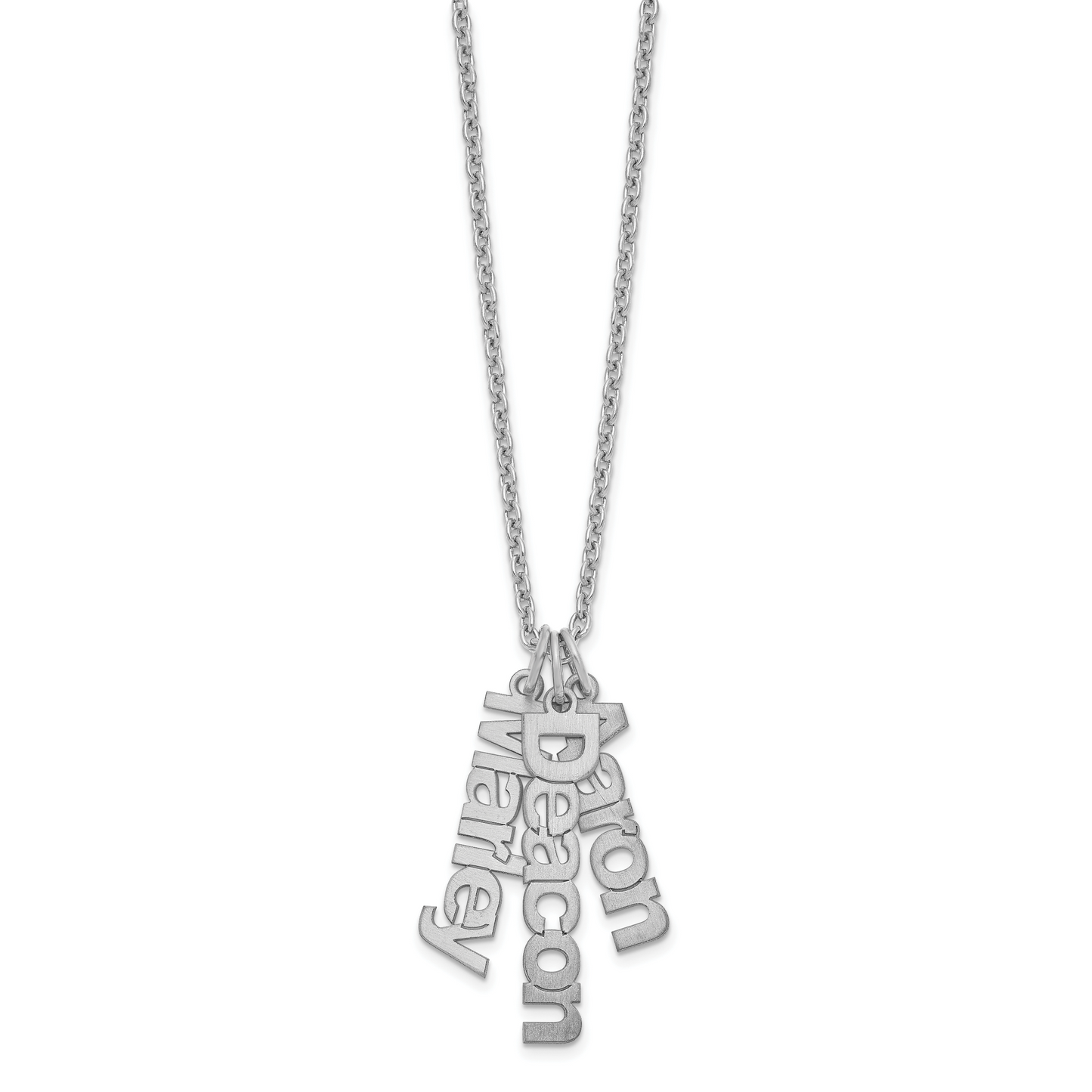 Sterling Silver Rhodium plated Brushed 3 Name Charm Necklace