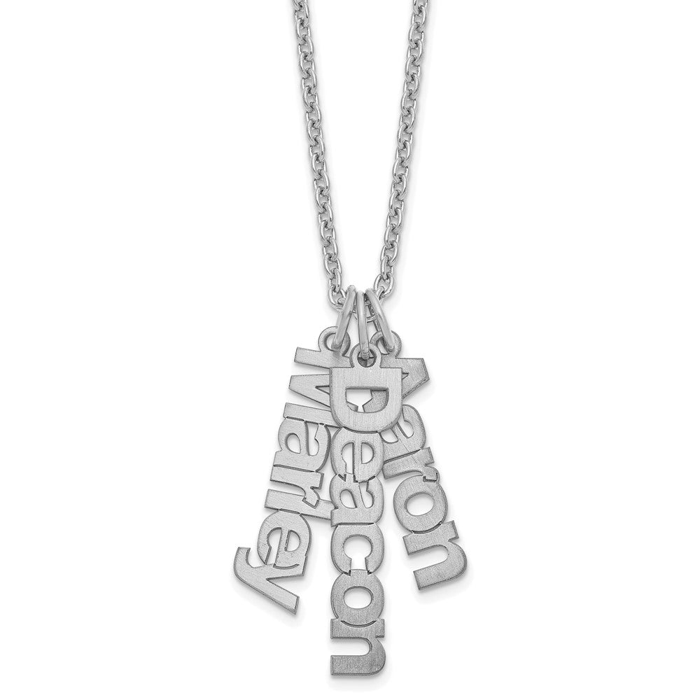Sterling Silver Rhodium plated Brushed 3 Name Charm Necklace
