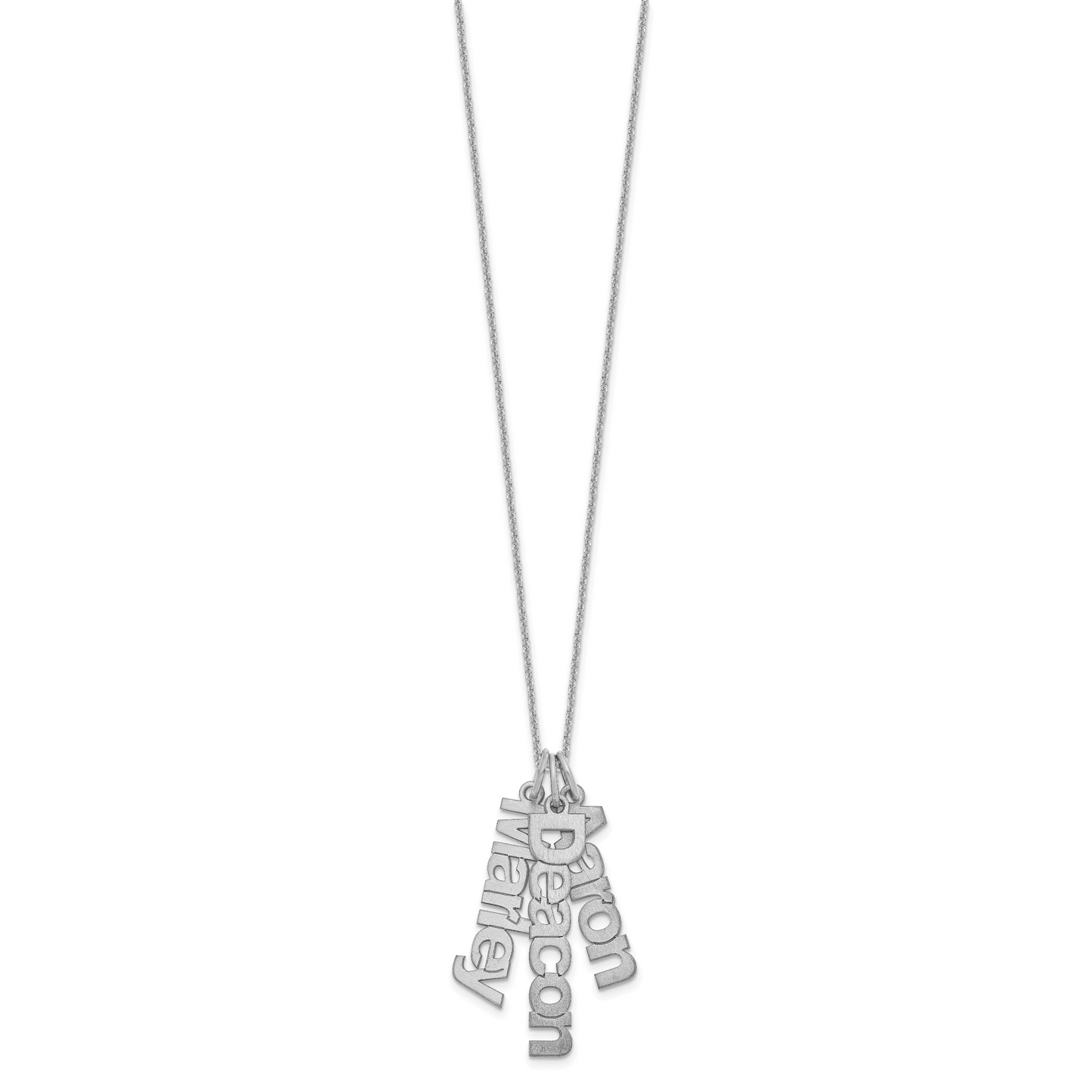 14K White Gold Brushed 3 Name Charm Necklace