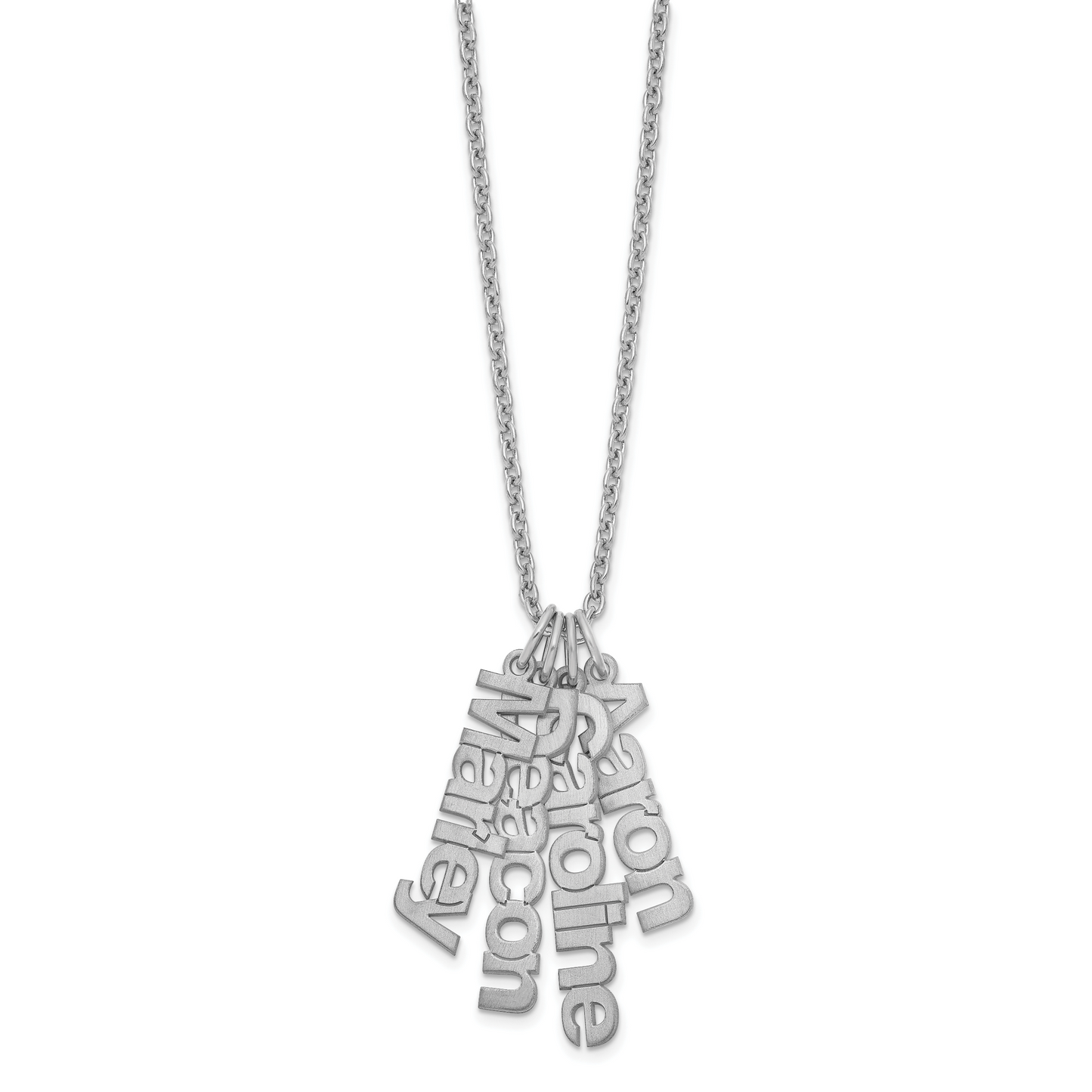 Sterling Silver Rhodium plated Brushed 4 Name Charm Necklace