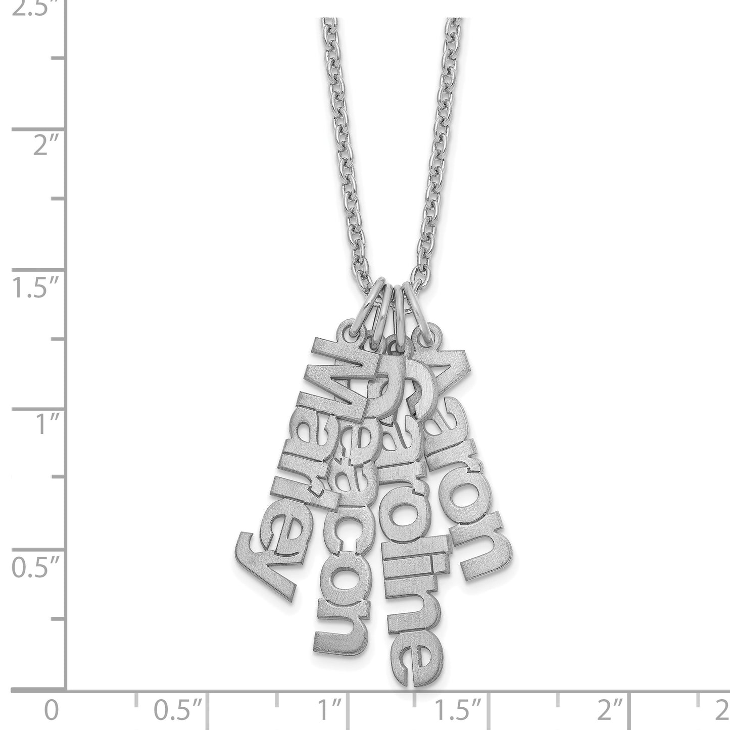 Sterling Silver Rhodium plated Brushed 4 Name Charm Necklace