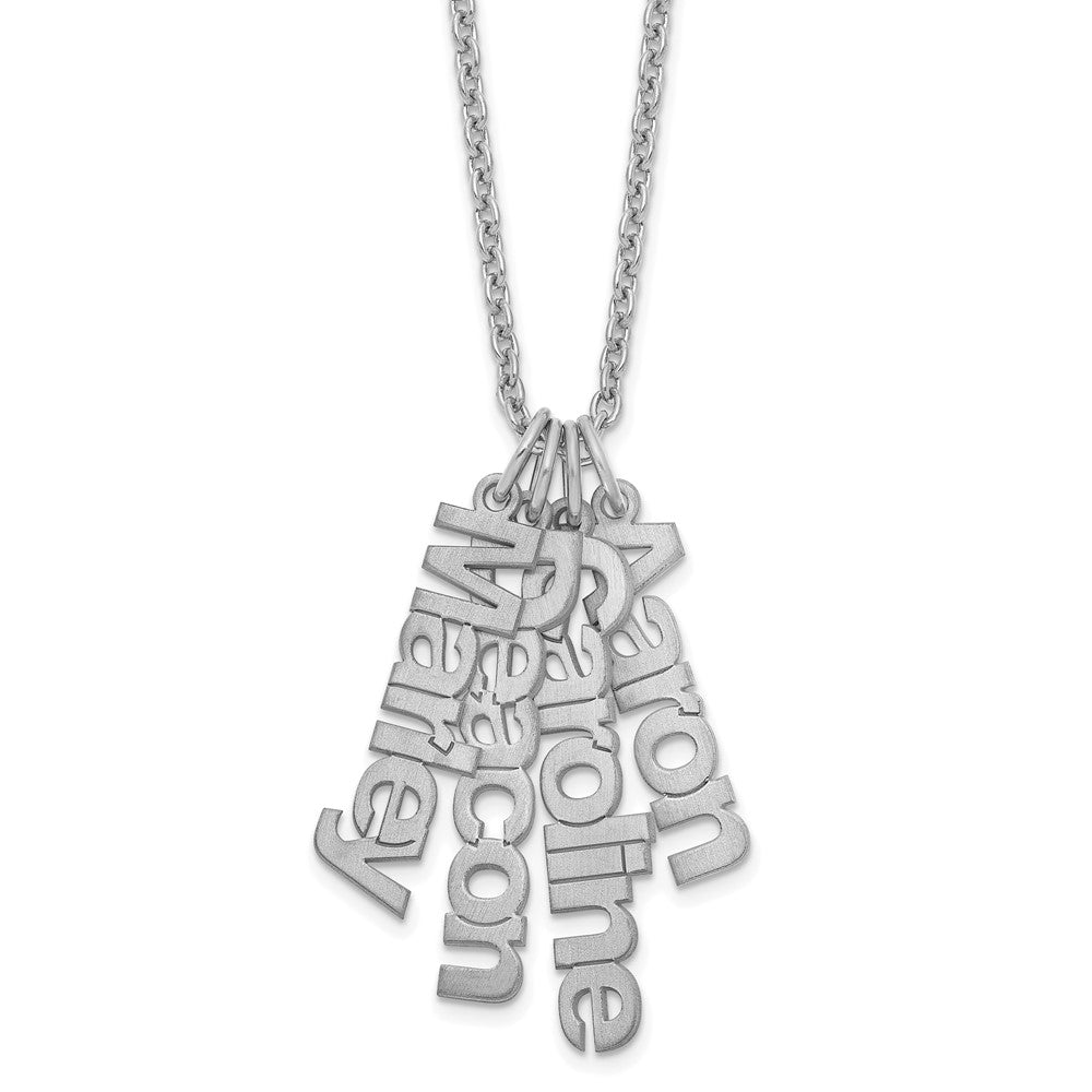 Sterling Silver Rhodium plated Brushed 4 Name Charm Necklace