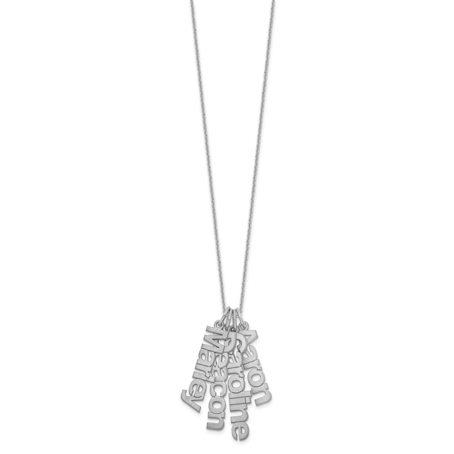 14K White Gold Brushed 4 Name Charm Necklace
