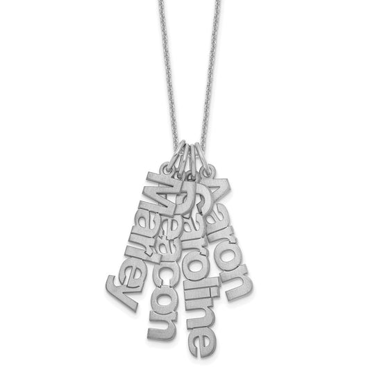 10K White Gold Brushed 4 Name Charm Necklace