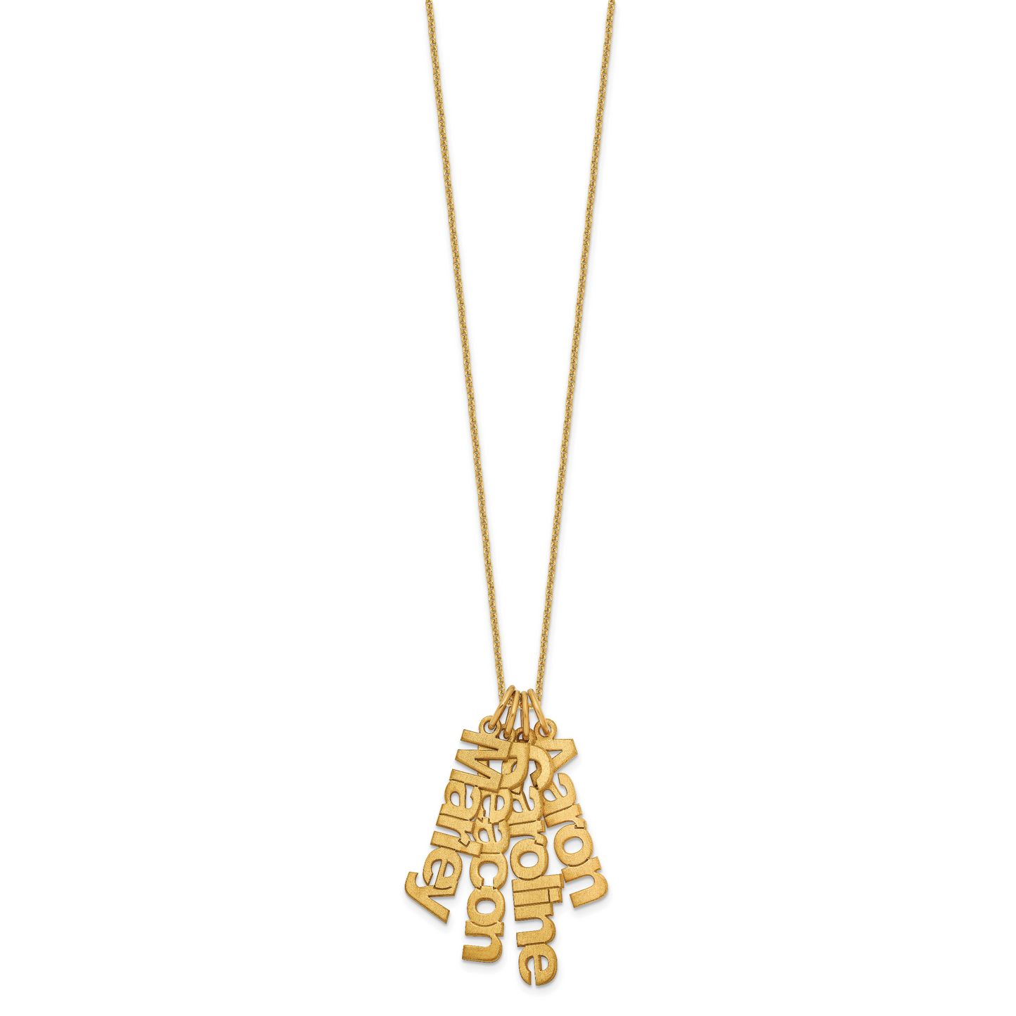 14K Yellow Gold Brushed 4 Name Charm Necklace