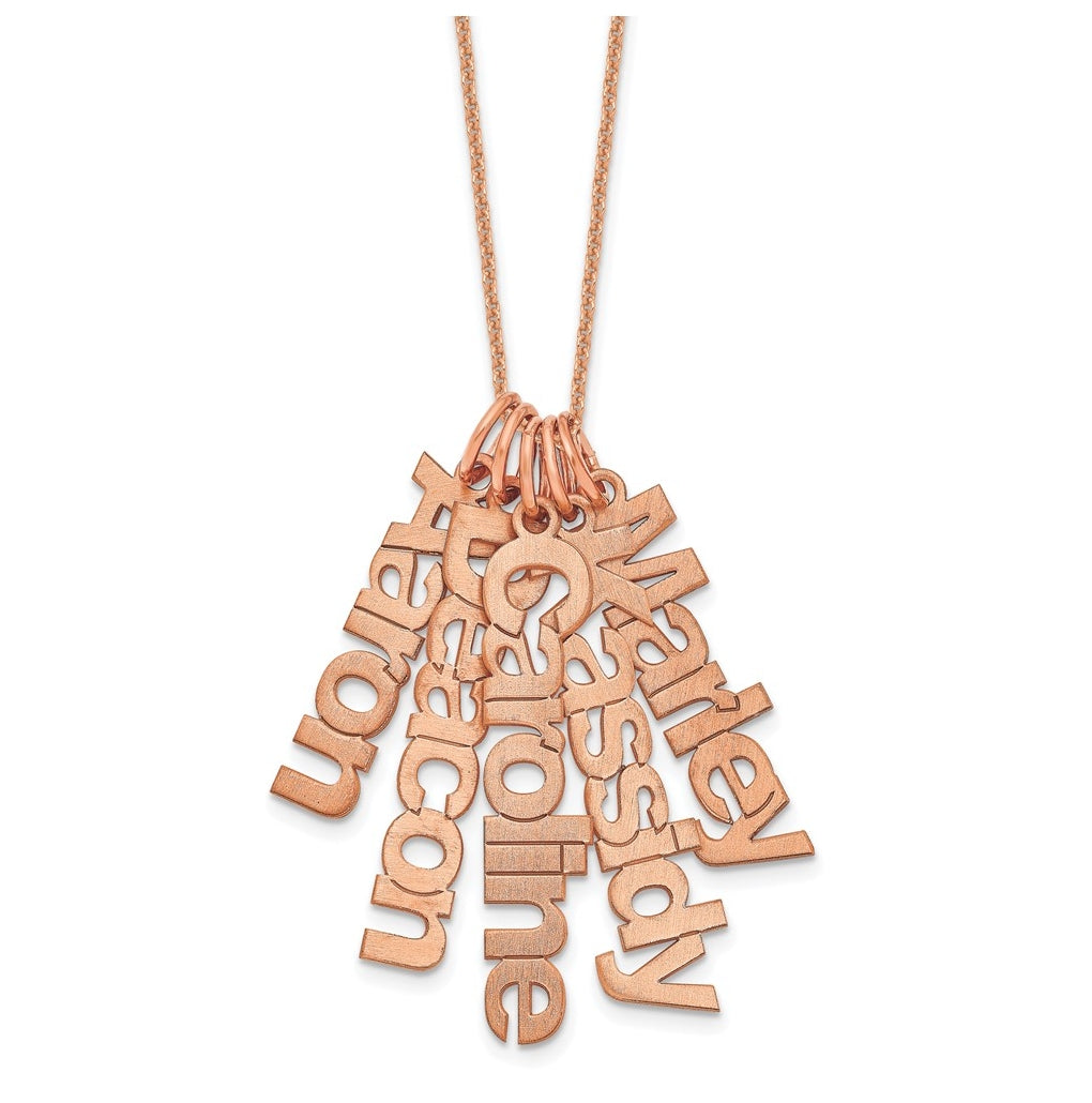 14k Yellow Or White Or Rose Gold Brushed 5 Name Charm Necklace – Elegant Jewelry Gift for Birthday, Anniversary, Engagement, Wedding