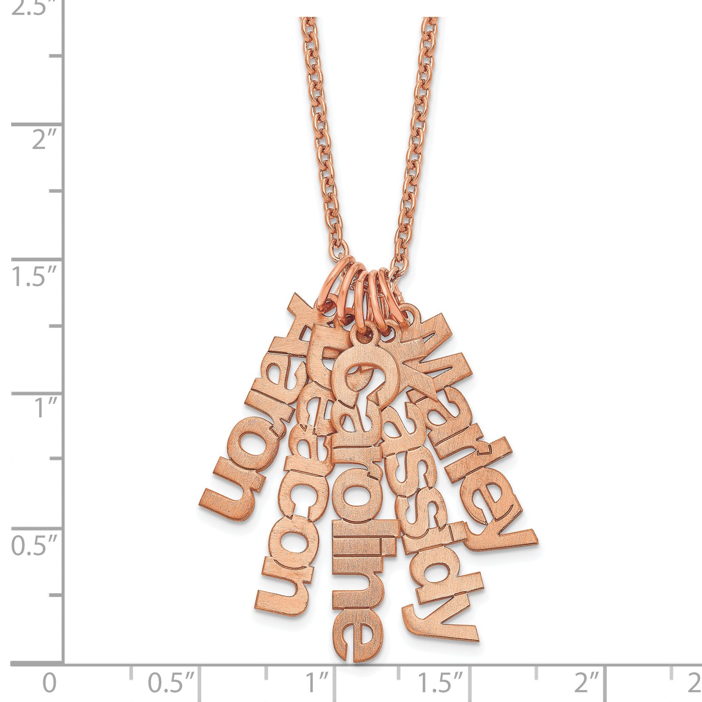 Sterling Silver Rose Gold plated Brushed 5 Name Charm Necklace