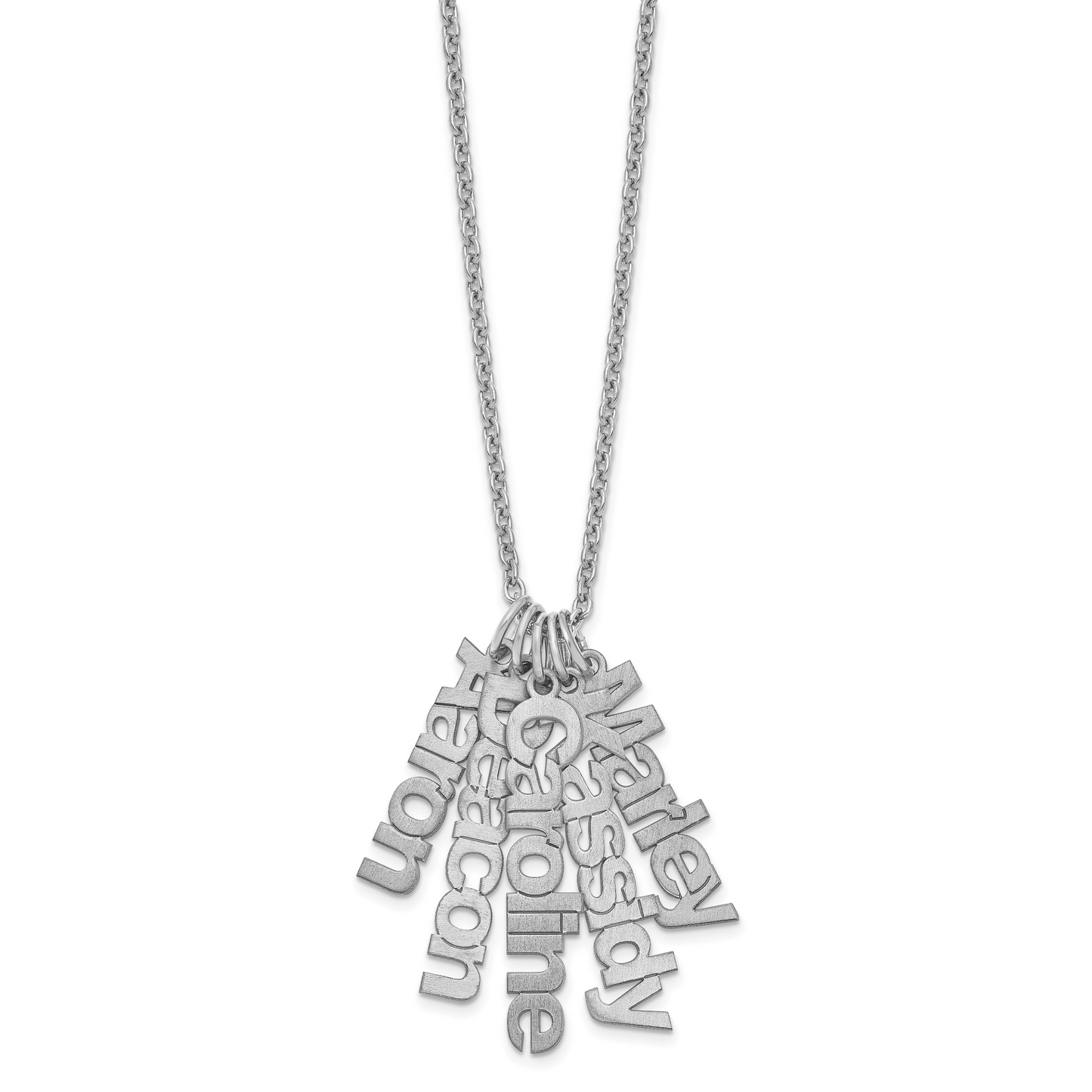 Sterling Silver Rhodium plated Brushed 5 Name Charm Necklace
