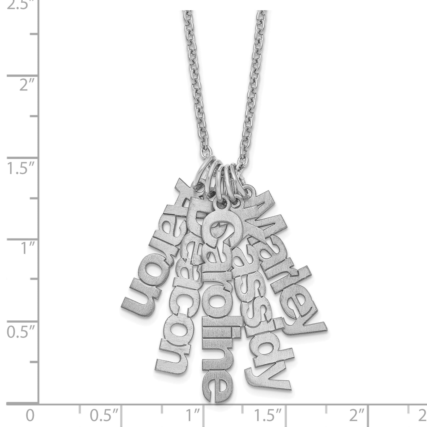 Sterling Silver Rhodium plated Brushed 5 Name Charm Necklace