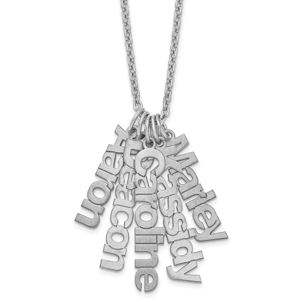 Sterling Silver Rhodium plated Brushed 5 Name Charm Necklace