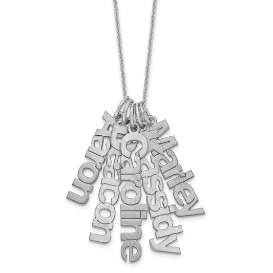 10K White Gold Brushed 5 Name Charm Necklace