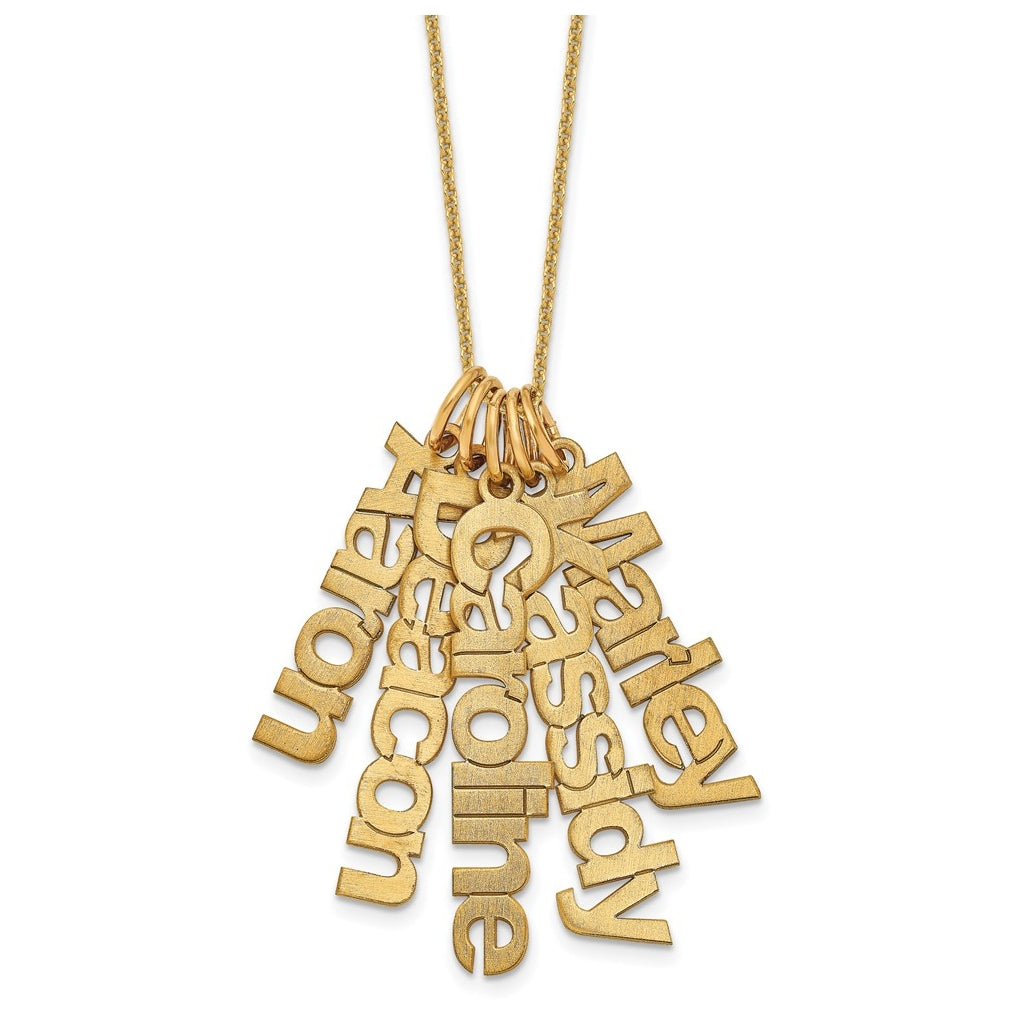 14k Yellow Or White Or Rose Gold Brushed 5 Name Charm Necklace – Elegant Jewelry Gift for Birthday, Anniversary, Engagement, Wedding