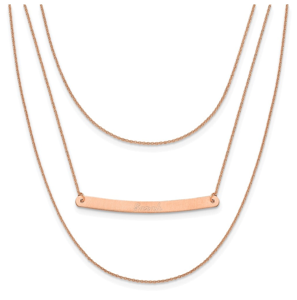 14k Yellow Or White Or Rose Gold Brushed 3 Chain 1 Bar Necklace